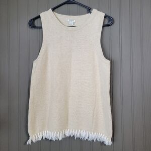 J Crew Fringe Hem Knit Sweater Tank Top  Sleeveless Shirt Cream Women's Medium